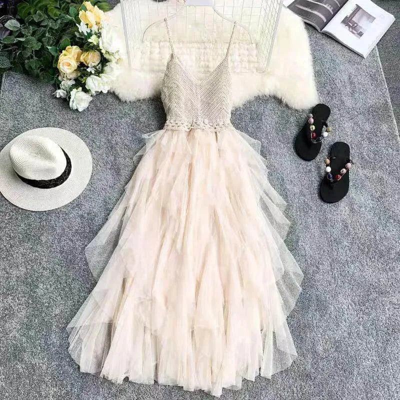 Levoire | Robe en mailles filet Abricot
