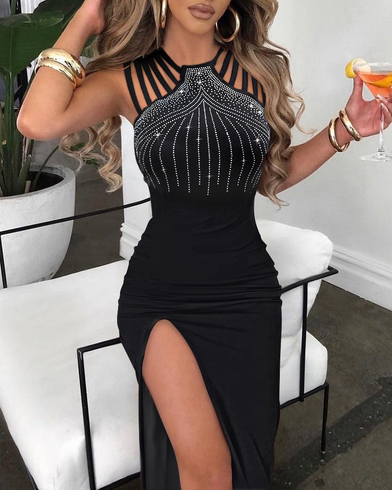Levoire | Robe fourreau éclatante avec strass et fente