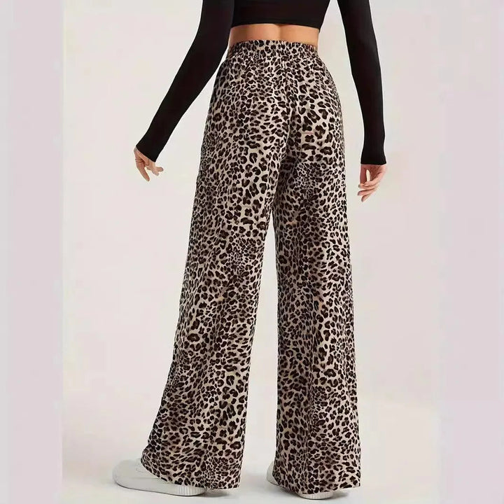 Levoire | Pantalons droits décontractés taille haute en imprimé léopard