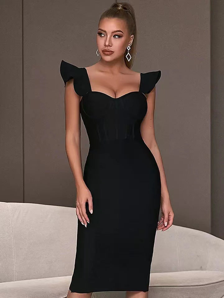 Levoire | Robe élégante unie ajustée aux hanches Noir