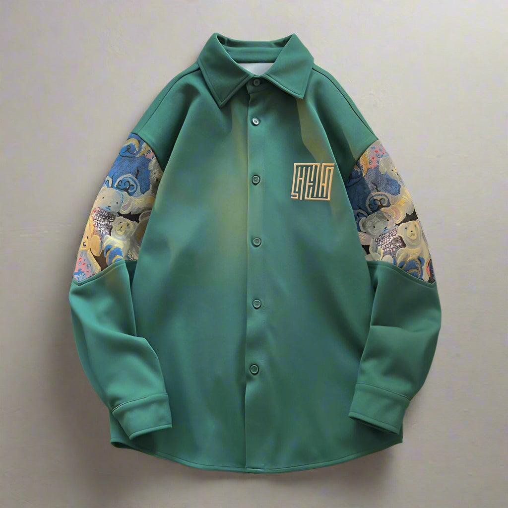 Levoire | Chemise De Travail Inspirée Rétro Avec Ours Brodé Vert