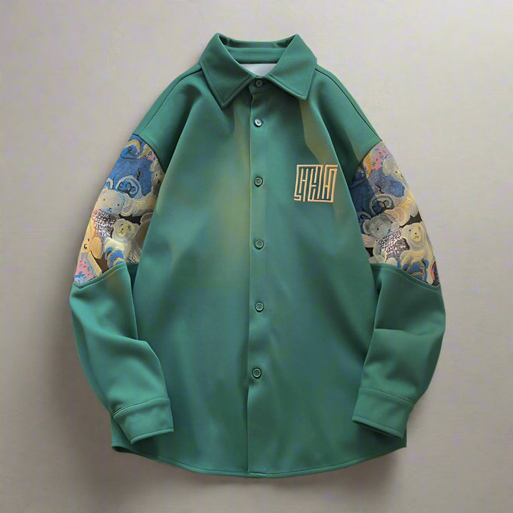 Levoire | Chemise De Travail Inspirée Rétro Avec Ours Brodé Vert