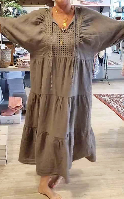 Levoire | Robe Décontractée Femme À Encolure En V De Couleur Unie