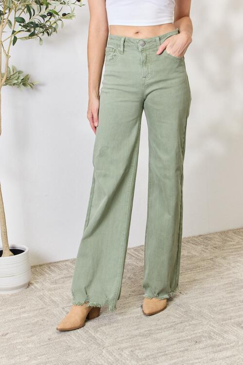 Levoire | Taille Haute, Ourlet Brut Et Jean À Jambes Larges Vert