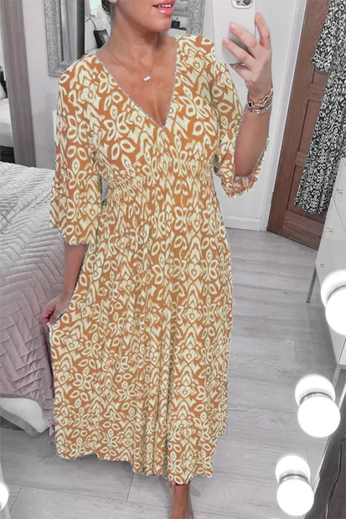 Levoire | Robe À Col V Et Manches Amples Jaune