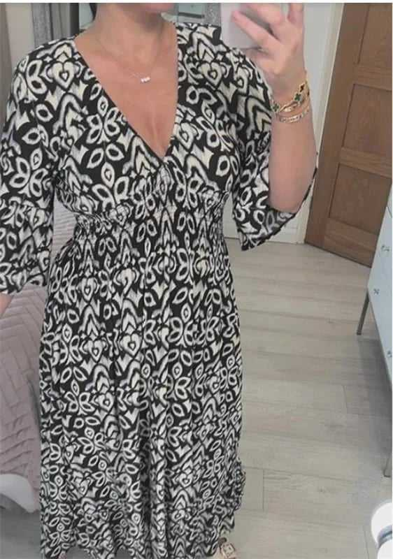 Levoire | Robe À Fleurs Avec Décolleté En V Noir