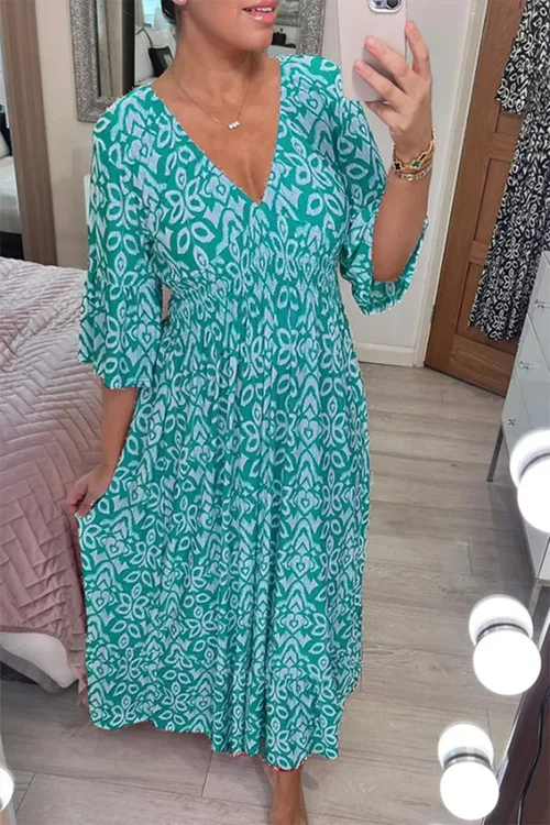 Levoire | Robe à col en V et à manches larges Vert turquoise