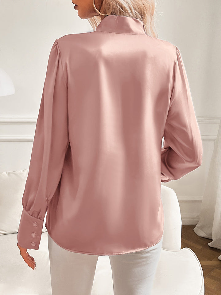 Levoire | Élégante Blouse Unie Avec Col Cravate Et Manches Bouffantes