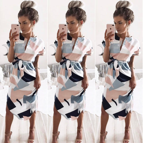 Robe midi femme avec motif géométrique moderne et nœud ajusté Levoire