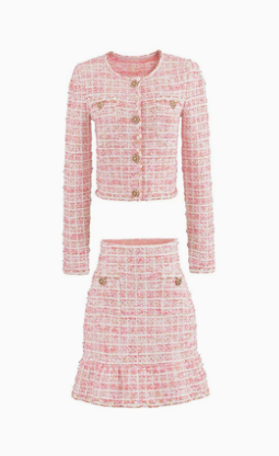 Levoire | Pull En Tricot À Motifcheck Rose & Jupe Ensemble Assorti