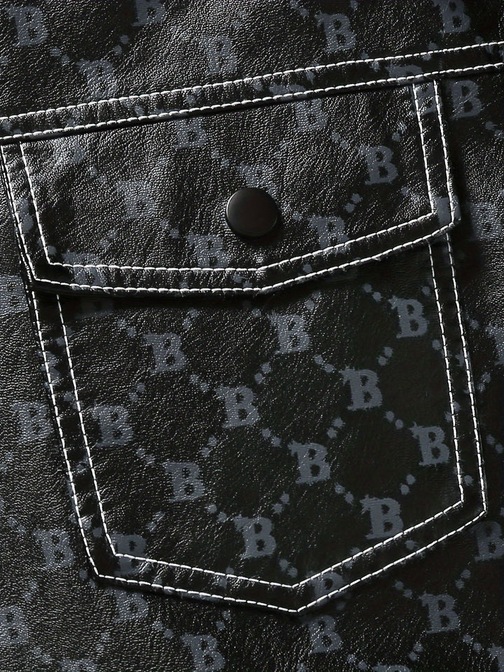 Levoire | Élégant Manteau En Cuir Pu Pour Hommes Avec Lettres