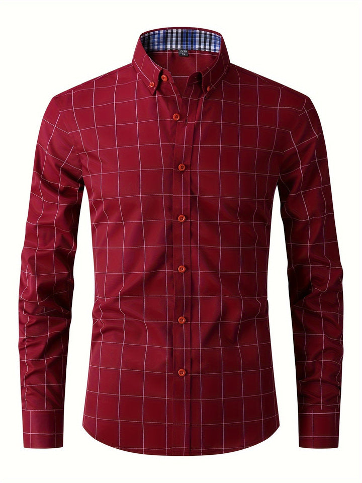 Levoire | Chemise D'Affaires À Carreaux À Manches Longues Bordeaux rouge