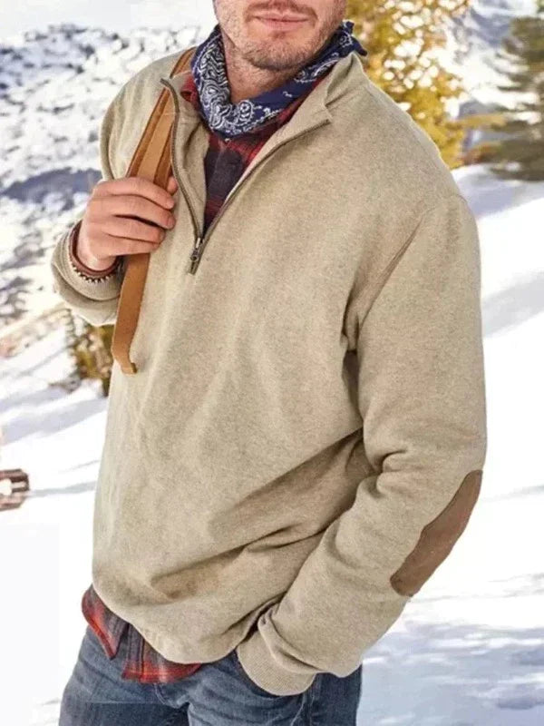 Levoire | Pull Pullover Chaud Pull Avec Patches Et Col En V Fermeture Éclair Khaki
