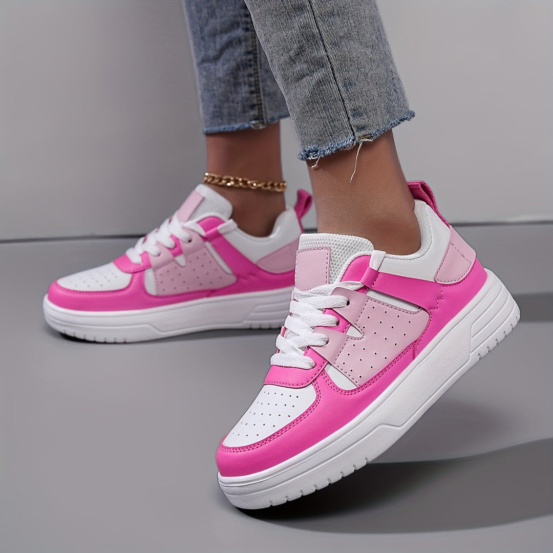 Levoire | Baskets Femmes Rentot Avec Bloc De Couleurs Et Semelle Souple Rosa Rouge 1