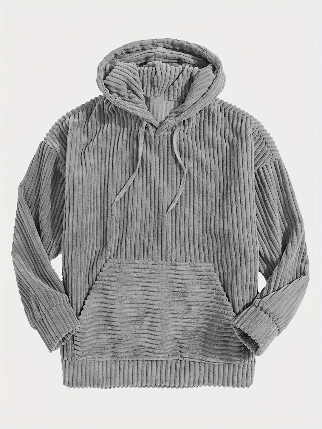 Levoire | Sweat À Capuche En Corduroy Vintage Pour Hommes Avec Col Haut Et Poche Kangourou gris