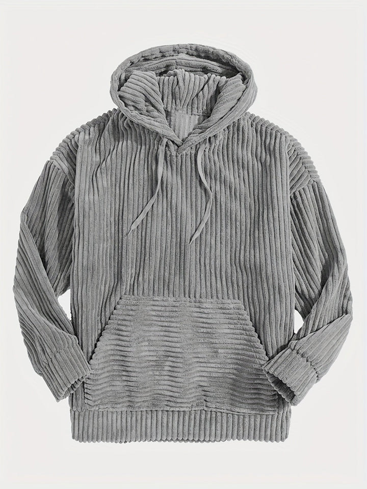 Levoire | Sweat À Capuche En Corduroy Vintage Pour Hommes Avec Col Haut Et Poche Kangourou gris