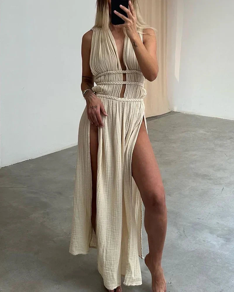 Levoire | Robe Élégante En Coton Lin Abricot une taille
