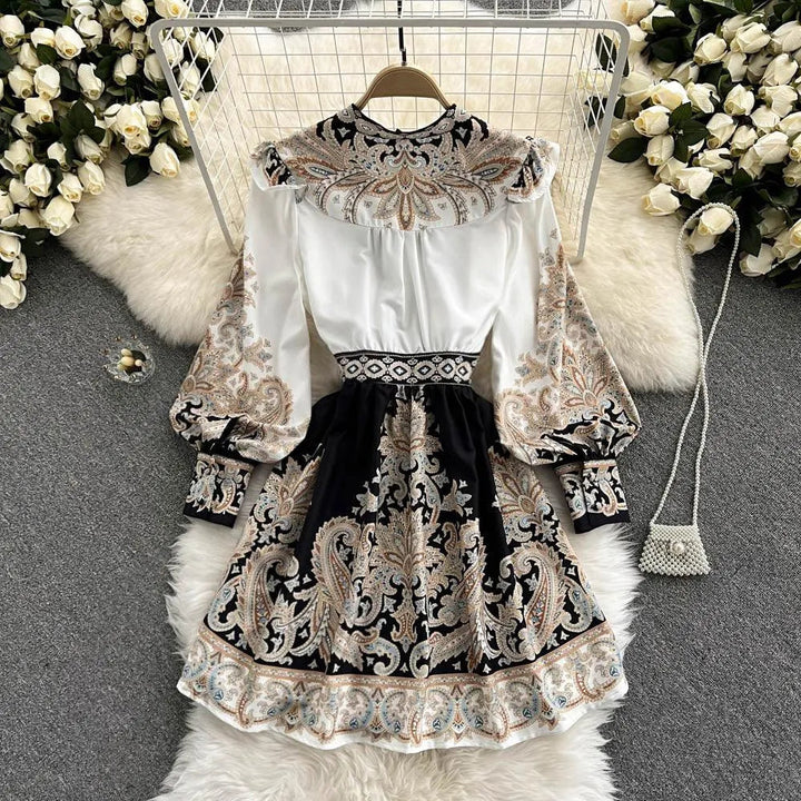 Levoire | Robe imprimée pour femmes avec des manches ballons et un décolleté en V