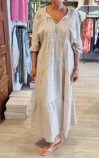 Levoire | Robe Décontractée Femme À Encolure En V De Couleur Unie Abricot