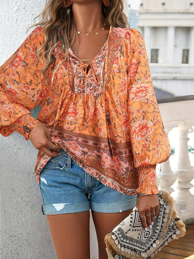 Levoire | Blouse Élégante Avec Fleurs Orange