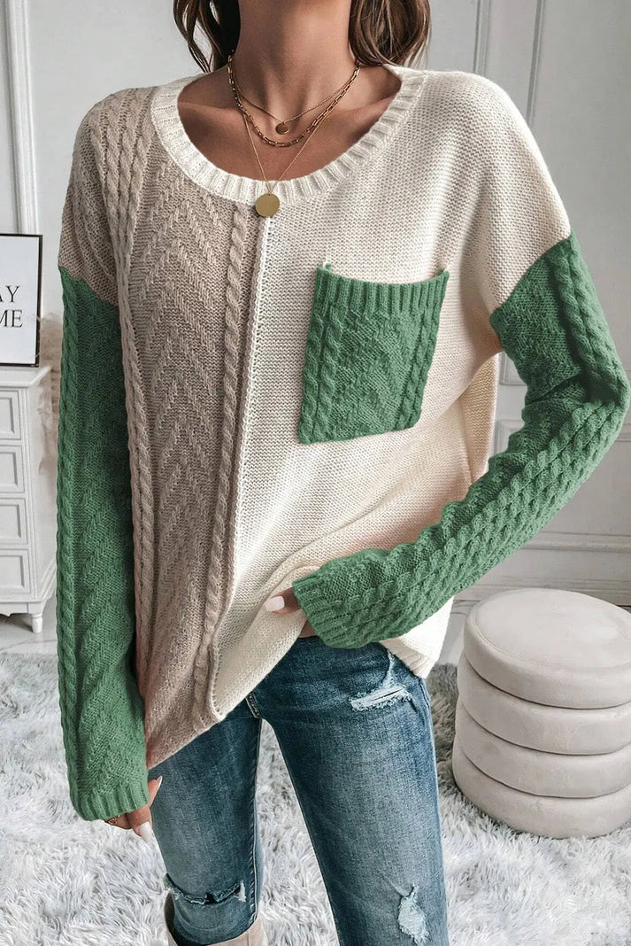 Levoire | Pull Long À Manches Longues Chaud Avec Col Rond Et Poche Vert