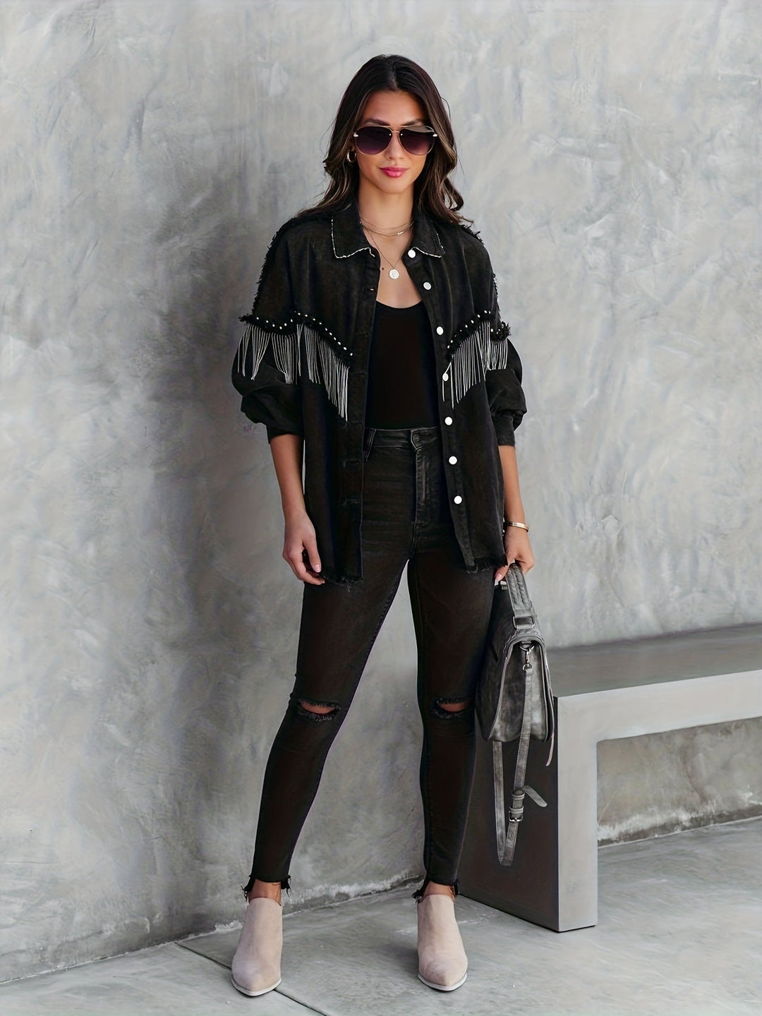 Levoire | Veste En Jean Élégante Avec Des Franges