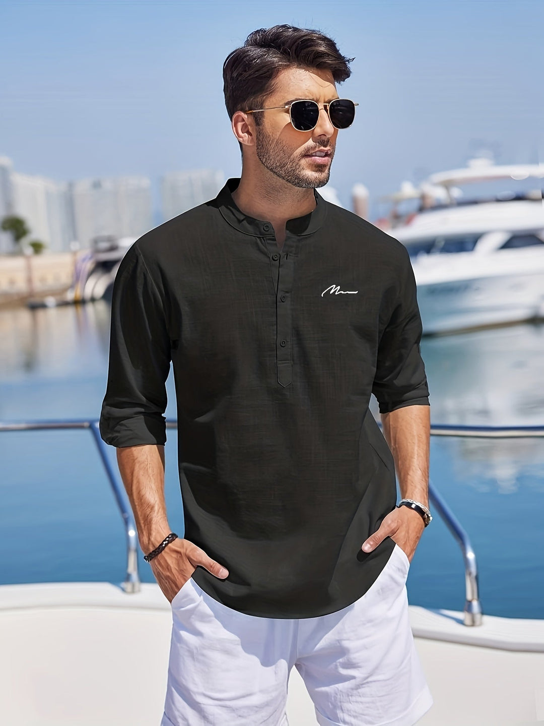 Levoire | Retro Pellavasekoite Henley-Shirt À Manches Longues