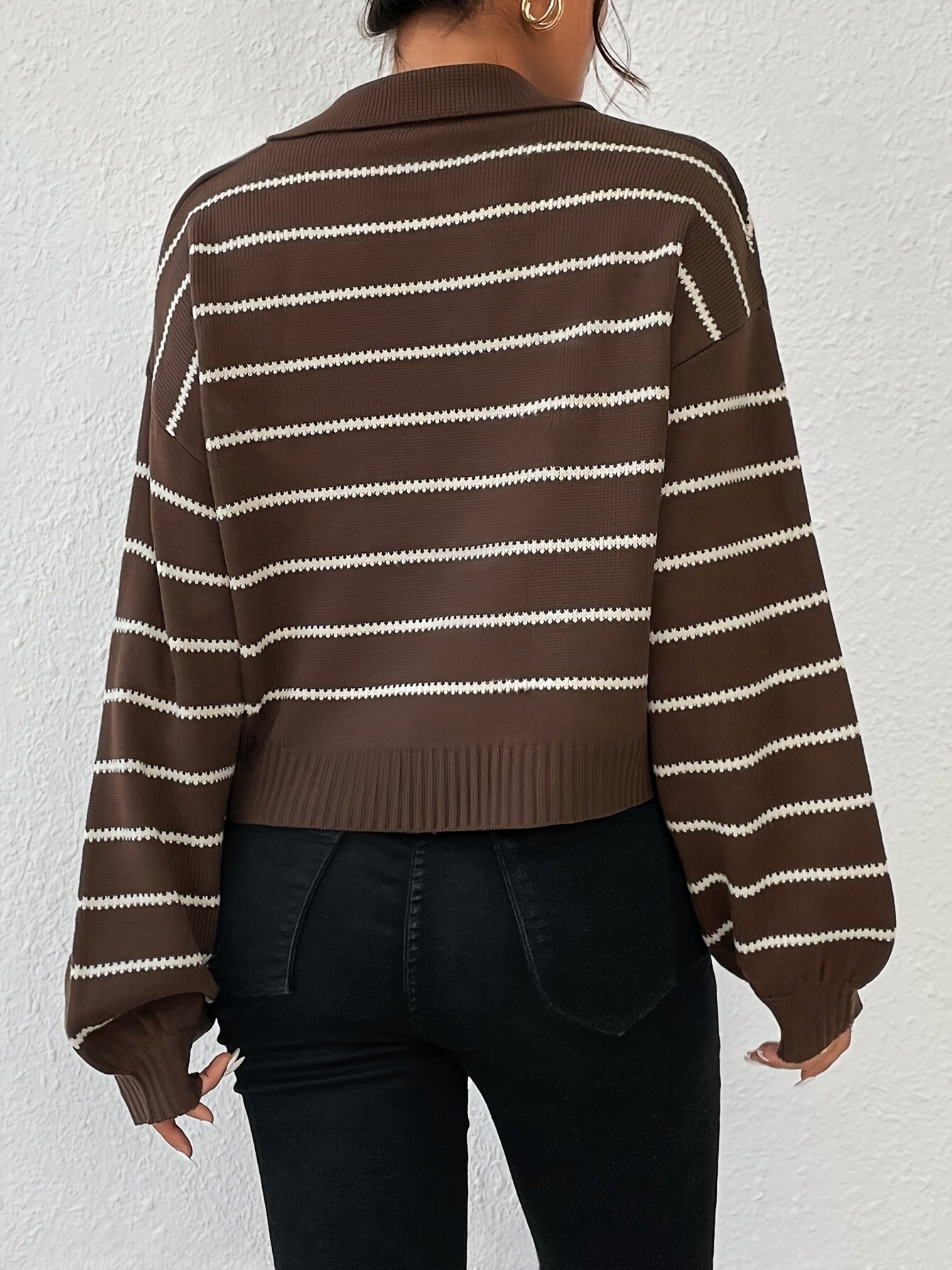 Levoire | Pull En Tricot Rayé Décontracté Avec Épaules Basses Et Manches Longues