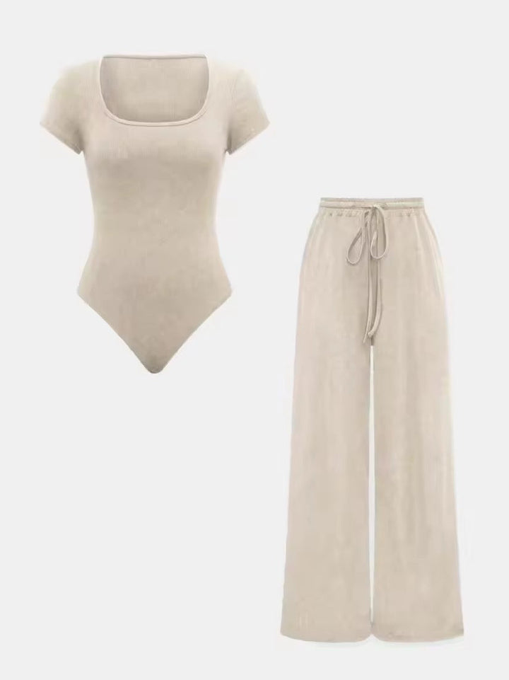 Levoire | Ensemble De Salon Deux Pièces Body & Pantalon Large Beige