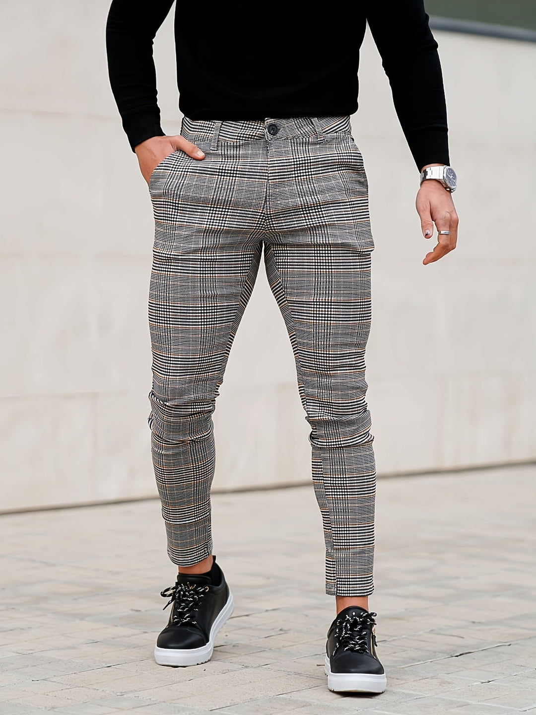Levoire | Slim Fit Pantalons À Carreaux Pour Hommes gris