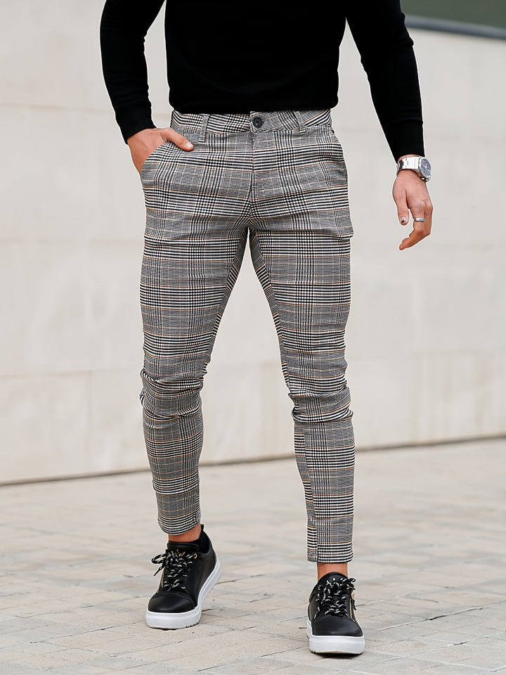 Levoire | Slim Fit Pantalons À Carreaux Pour Hommes gris