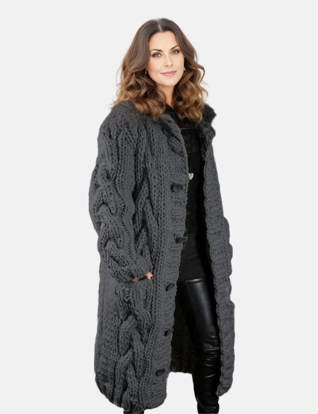 Levoire | Super Doux Long Gilet Tricoté Avec Capuche Pour Femmes Gris foncé