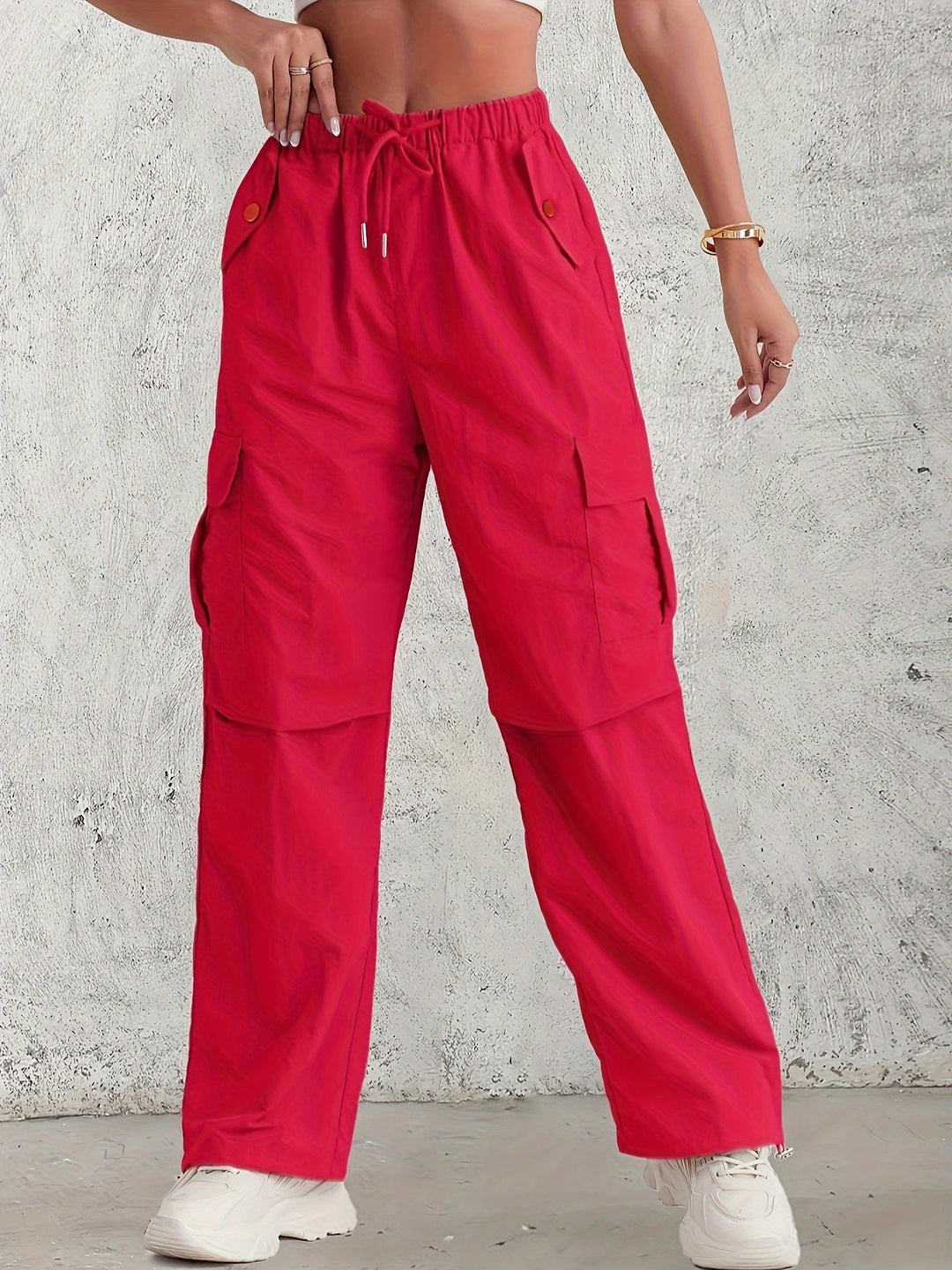 Levoire | Pantalons Cargo Taille Haute D'Une Couleur Rot