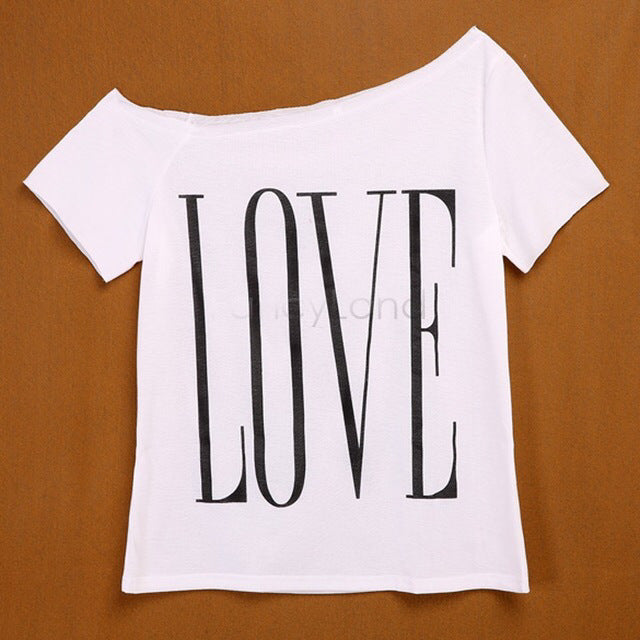 T-shirt femme à épaule dénudée avec grande inscription Levoire