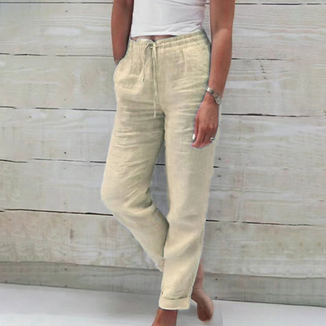 Levoire | Décontracté Pantalons D'Été Légers Pour Femmes En Effet Lin Khaki