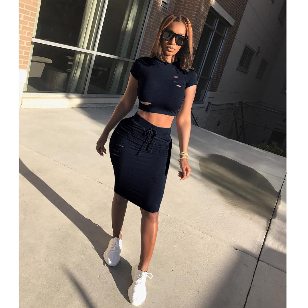 Ensemble femme de top court et jupe-pantalon ajustée avec cordon de serrage Levoire