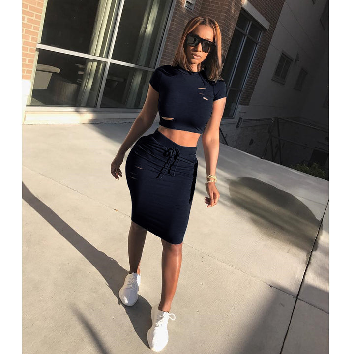 Ensemble femme de top court et jupe-pantalon ajustée avec cordon de serrage Levoire