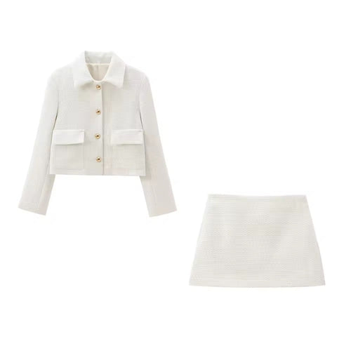Levoire | Ensemble Élégant De Blazer Et Mini-Jupe En Blanc
