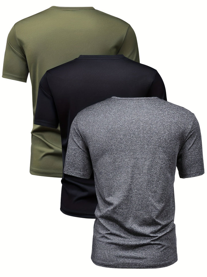 Levoire | Setti 3 T-Shirts Pour Hommes À Manches Courtes Et Col Rond Gris+noir+vert