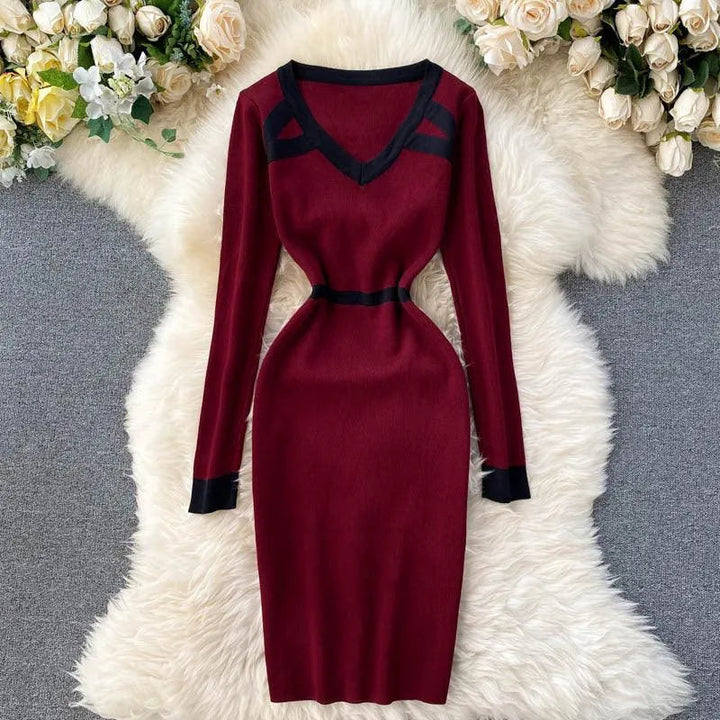 Levoire | Robe tricotée avec un bas de robe basique Rouge vin Une taille