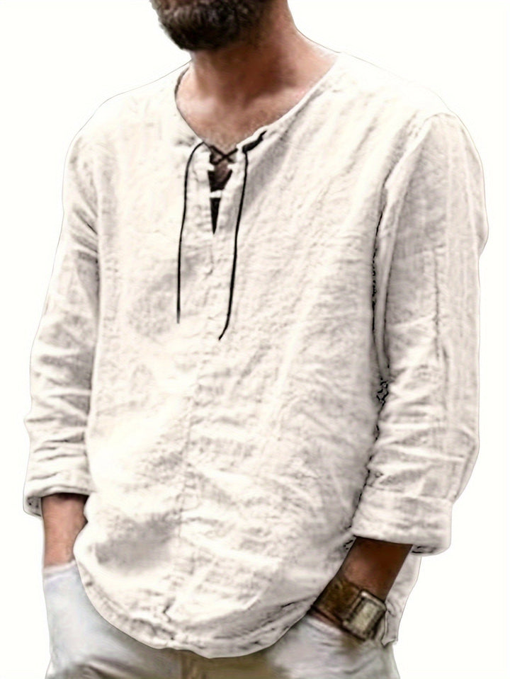 Levoire | T-Shirt Henley À Manches Longues En Mélange Coton-Lin Printemps/Automne