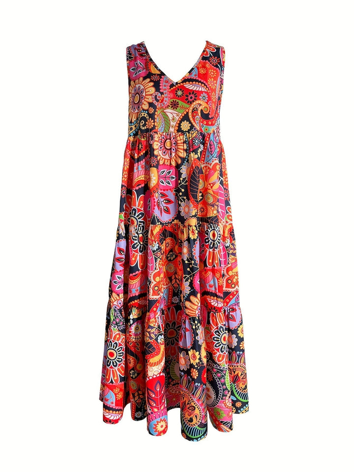 Levoire | Femme Robe de débardeur à volants imprimée en partout - Orange Rouge