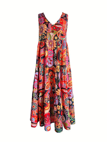 Levoire | Femme Robe de débardeur à volants imprimée en partout - Orange Rouge