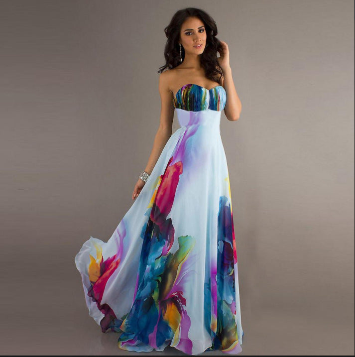 Robe maxi femme avec haut sans bretelles et motif floral coloré Levoire