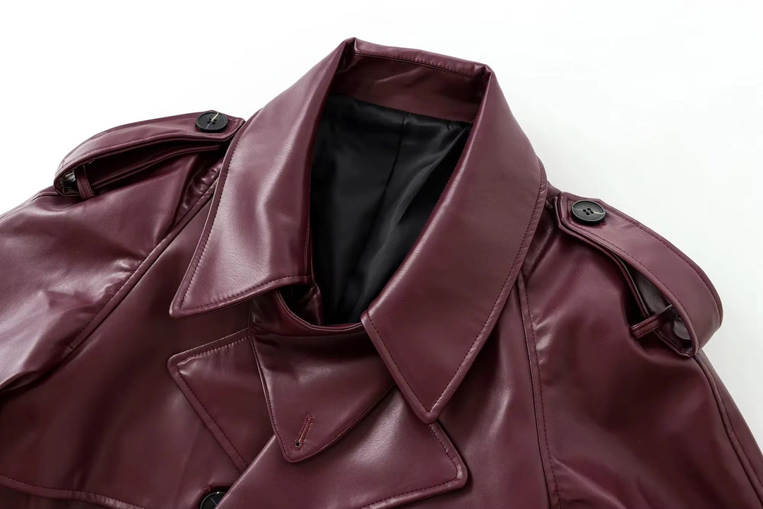 Levoire | Veste En Cuir Bordeaux Grande Taille Au Look Affirmé