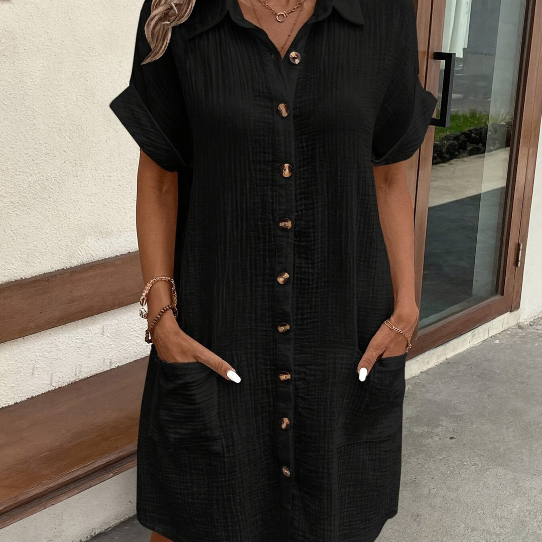 Levoire | Robe Chemise Décontractée Unie Avec Boutonnage Sur Le Devant Et Manches Courtes