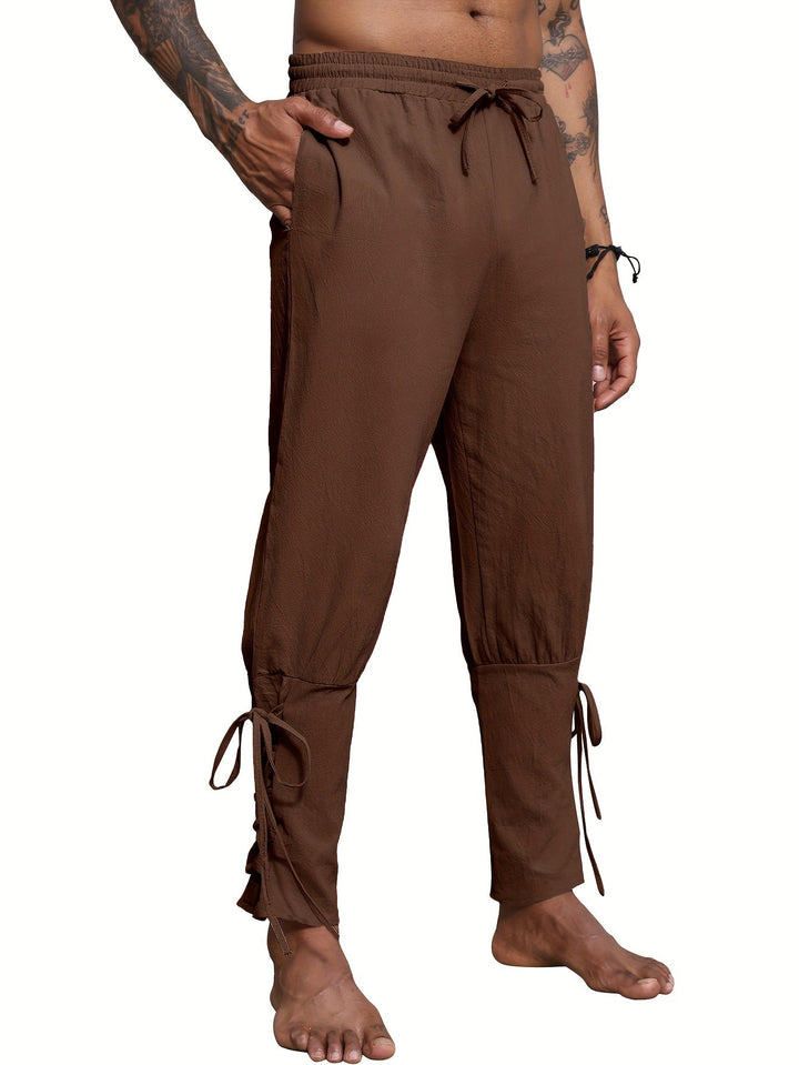 Levoire | Homme Coton Lin Mélange Bande De Publication Et Pantalon Harem Hellebraun-1