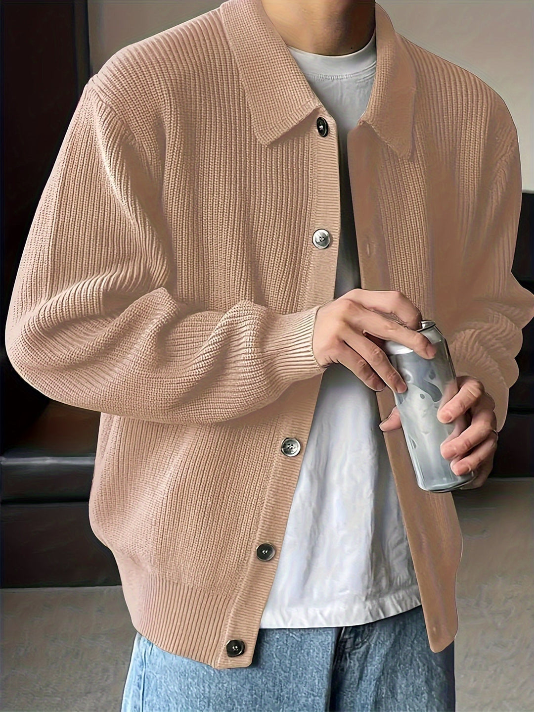 Levoire | Veste En Tricot Pour Homme Avec Détails Boutonnés Beige clair