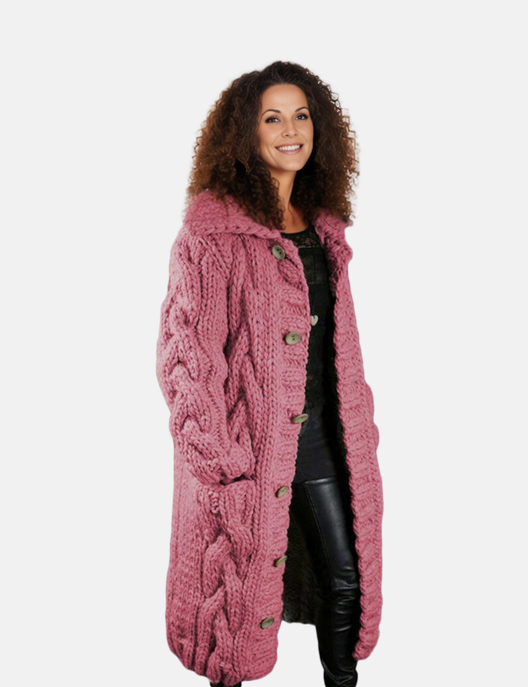 Levoire | Super Doux Long Gilet Tricoté Avec Capuche Pour Femmes Rosa