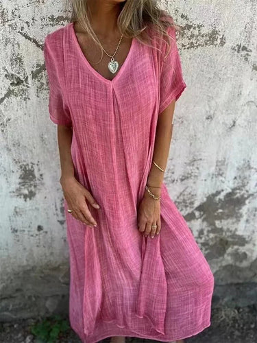 Levoire | Robe midi en coton et lin à encolure en V